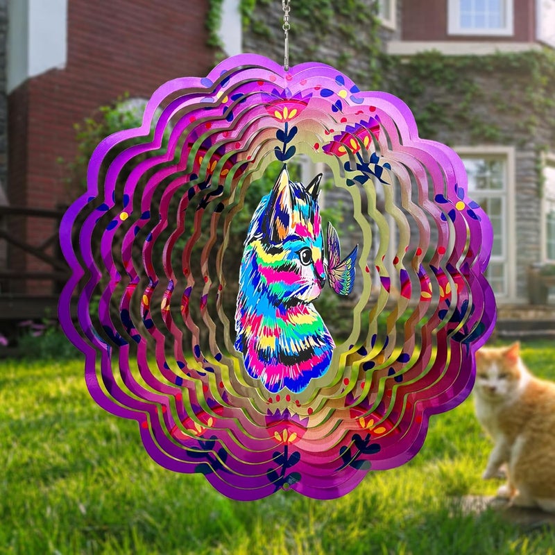 GOTOME Cat Wind Spinners Metal Gifts for Cat Lovers Women Mom Grandma,12inch Hanging Wind Chime for Outdoor&Indoor Decor for Yard Garden Ornament - Image 5